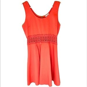 2/$15 Charming Charlie - Coral Crochet Waist Sleeveless Mini Dress Size L